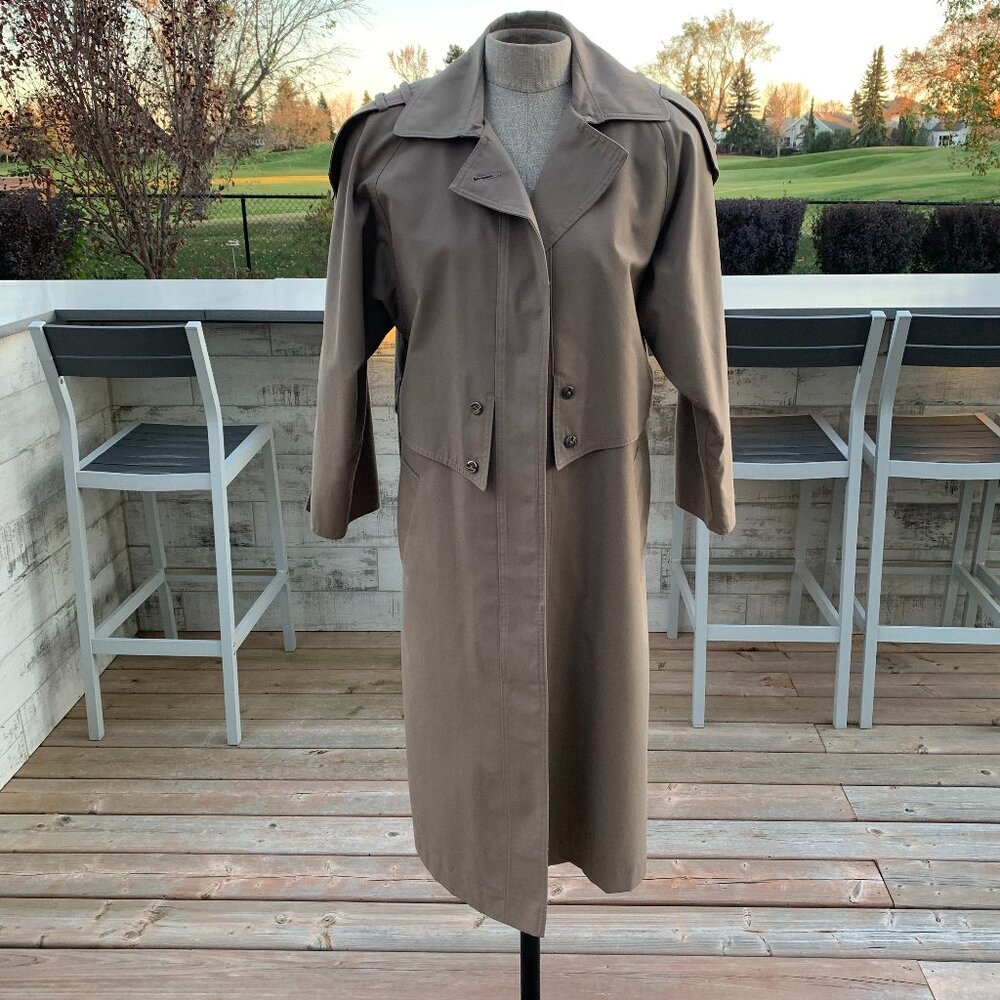 Vintage 80s 90s Khaki Long Beltless Classic Trench Coat Overcoat Raincoat
